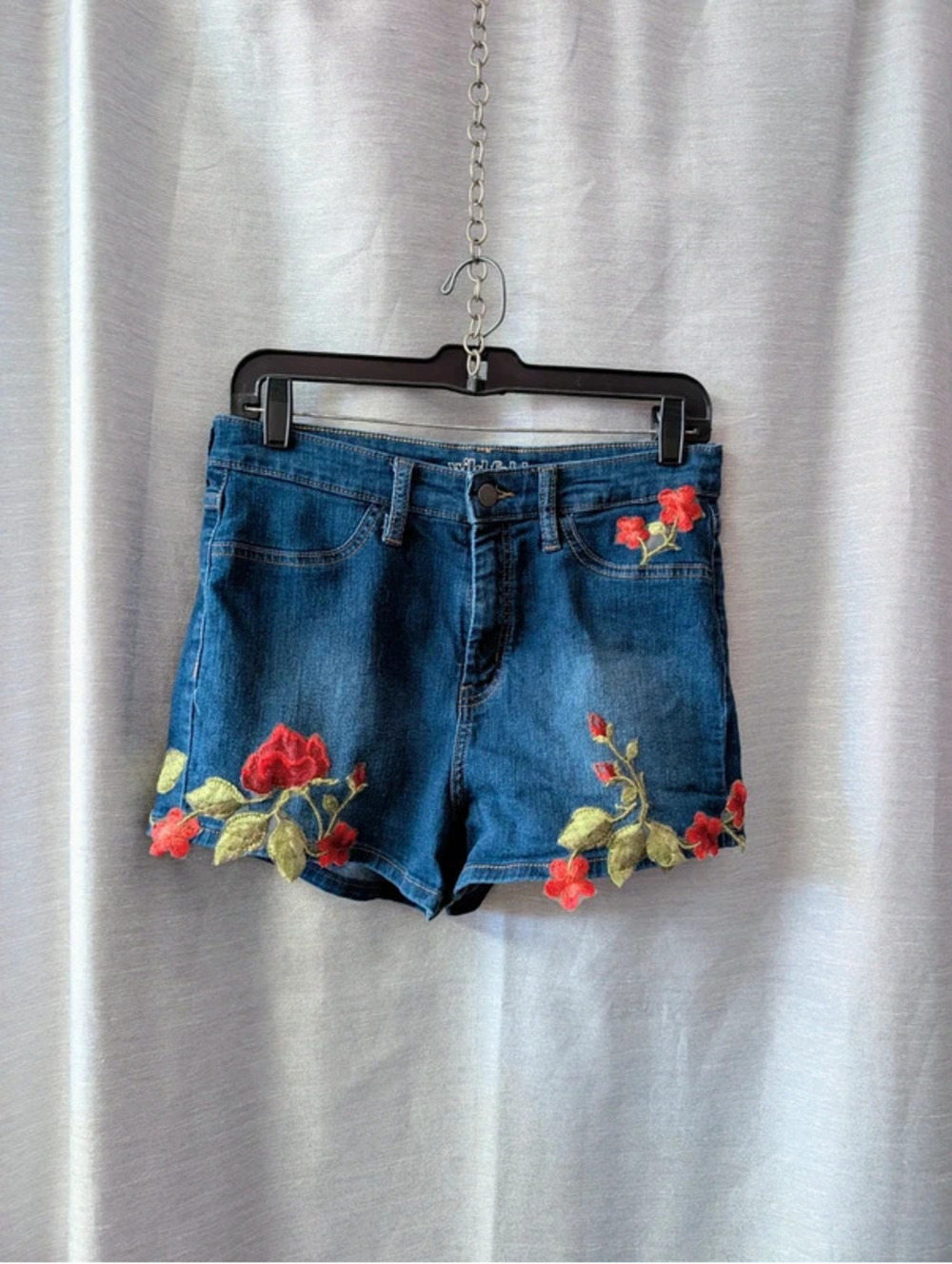 Upcycled Embroidered Red Rose Shorts 10